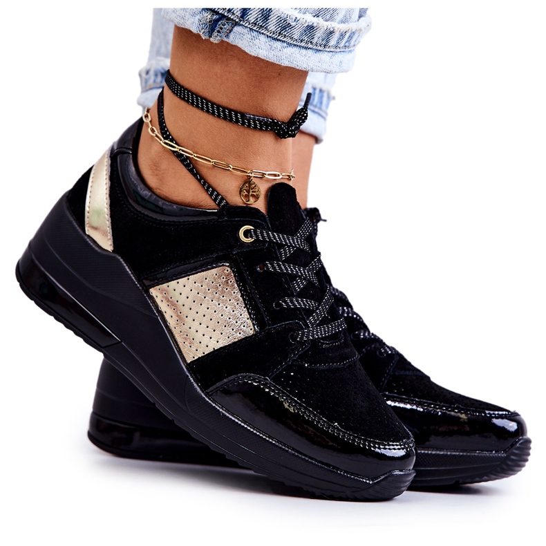 S.Barski Tênis esportivo feminino de camurça com cunha preta Larson preto