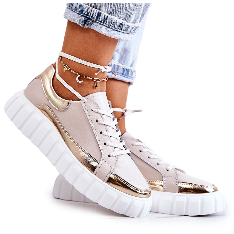 S.Barski Brogues femininos na plataforma bege e dourado Noriso