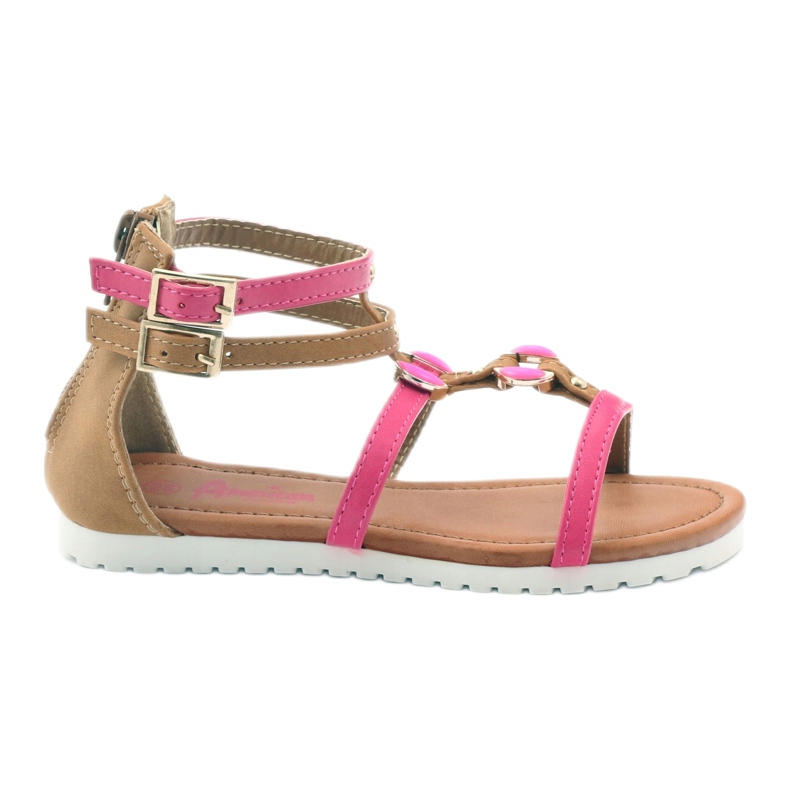American Club Sapatos infantis de sandálias gladiadoras com zíper rosa americano castanho branco