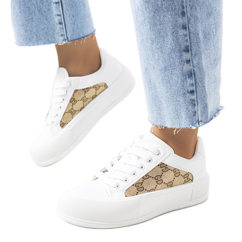 Tênis branco e marrom na plataforma Birkett castanho