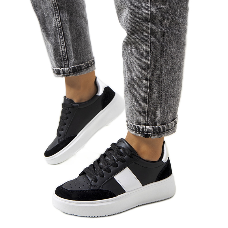 Sapatilhas pretas de mulher de Ontário preto prata