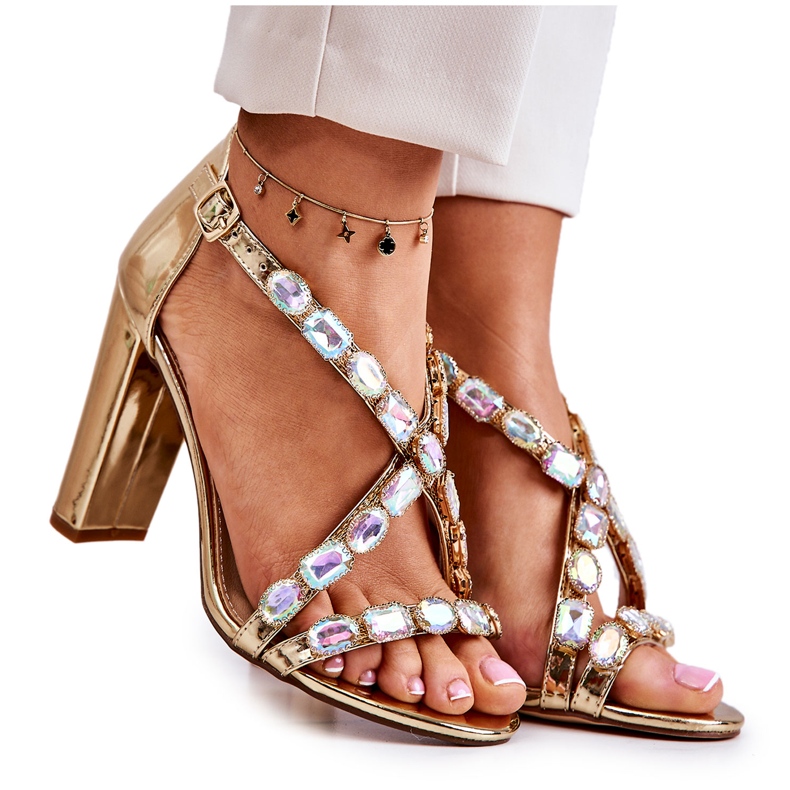 S.Barski Sandálias femininas de salto alto Lu Boo Golden 8258-1 Vernee dourado