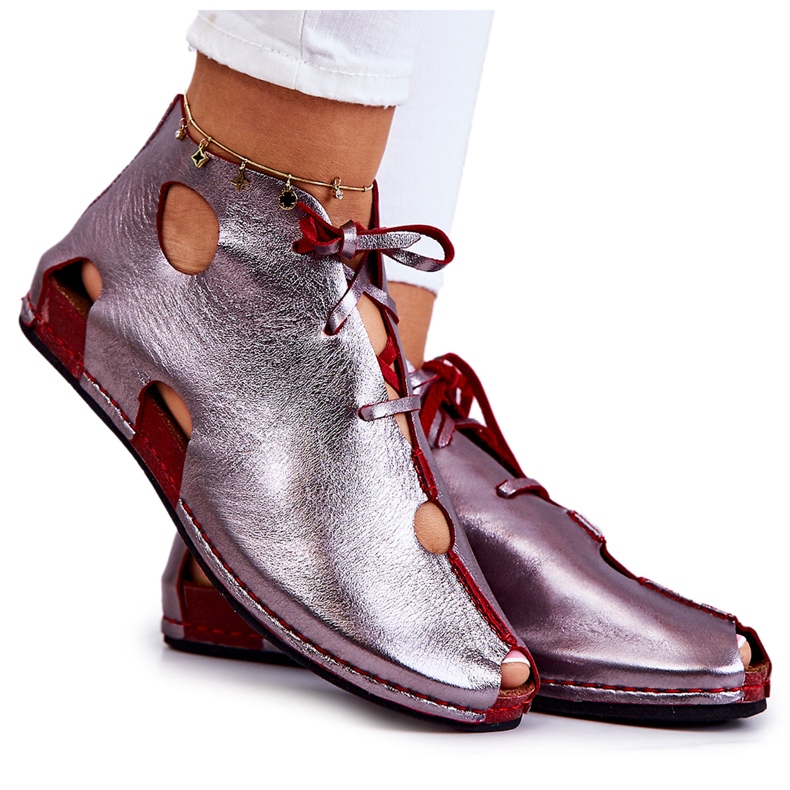 Botas de couro leve Maciejka 03426-20 prata-vermelho