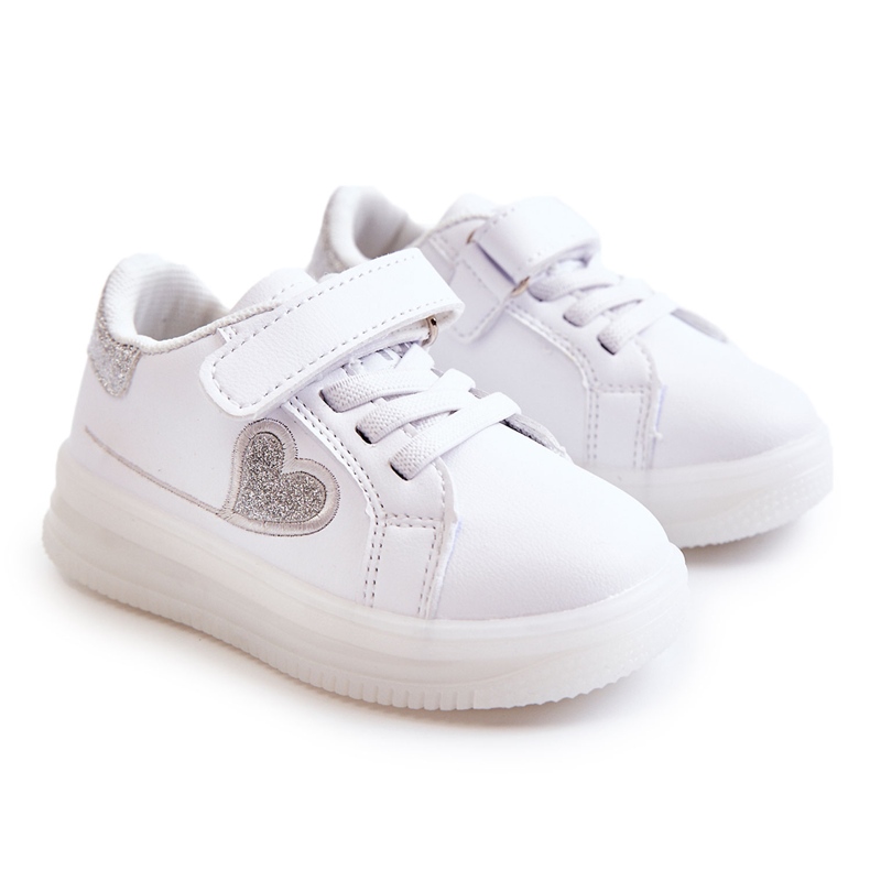 PA1 Sapatos esportivos infantis de couro com velcro branco Baylene