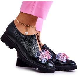 PA2 Sapatos de couro elegantes com decoração Cindy verde escuro