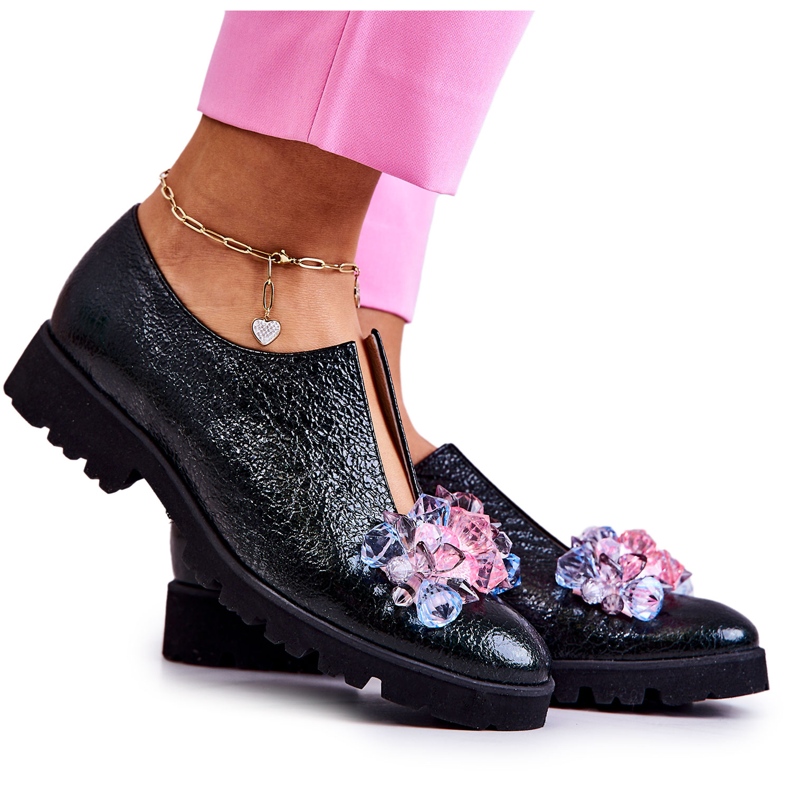 PA2 Sapatos de couro elegantes com decoração Cindy verde escuro