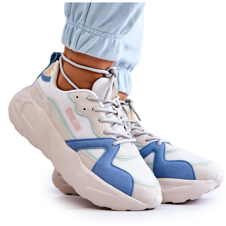 Tênis feminino Memory Foam Big Star JJ274600 Bege-Azul branco