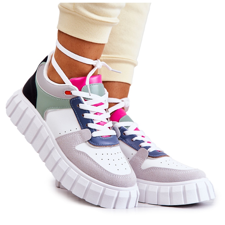 PS1 Tênis esportivo feminino de couro branco-cinza florentino verde