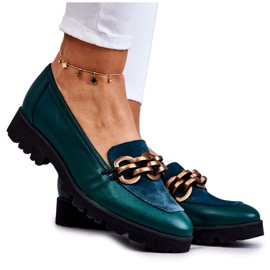 PA2 Mocassins de couro elegantes com corrente verde Geneva