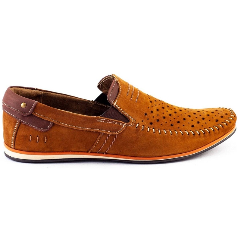 KOMODO Sapatos masculinos mocassins camelo de verão 876 castanho laranja