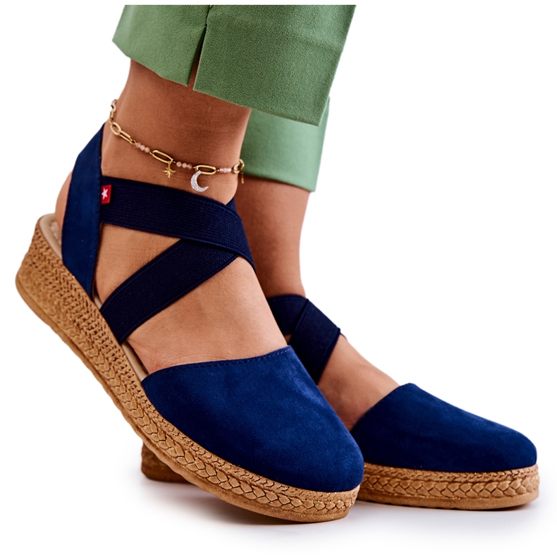 Espadrilhas femininas de camurça Big Star JJ276037 Azul Marinho