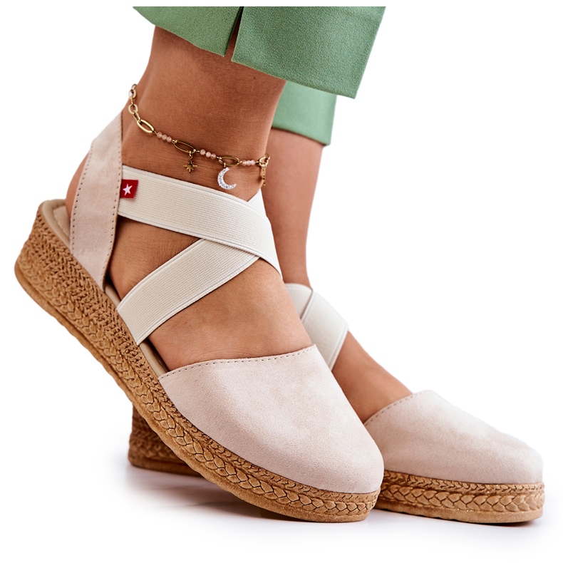 Espadrilhas femininas de camurça Big Star JJ276038 Bege