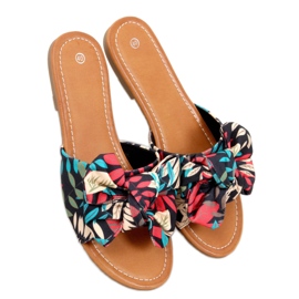 Lotos Pantufas pretas com estampa floral preto multicolorido