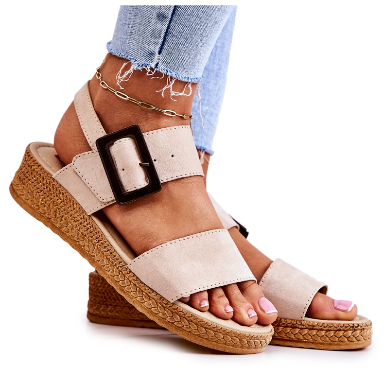 Sandálias femininas de camurça Big Star JJ276032 bege