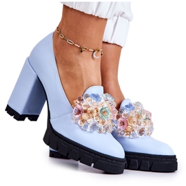 PA2 Bombas Elegantes com Ornamento de Caterine Azul Suave