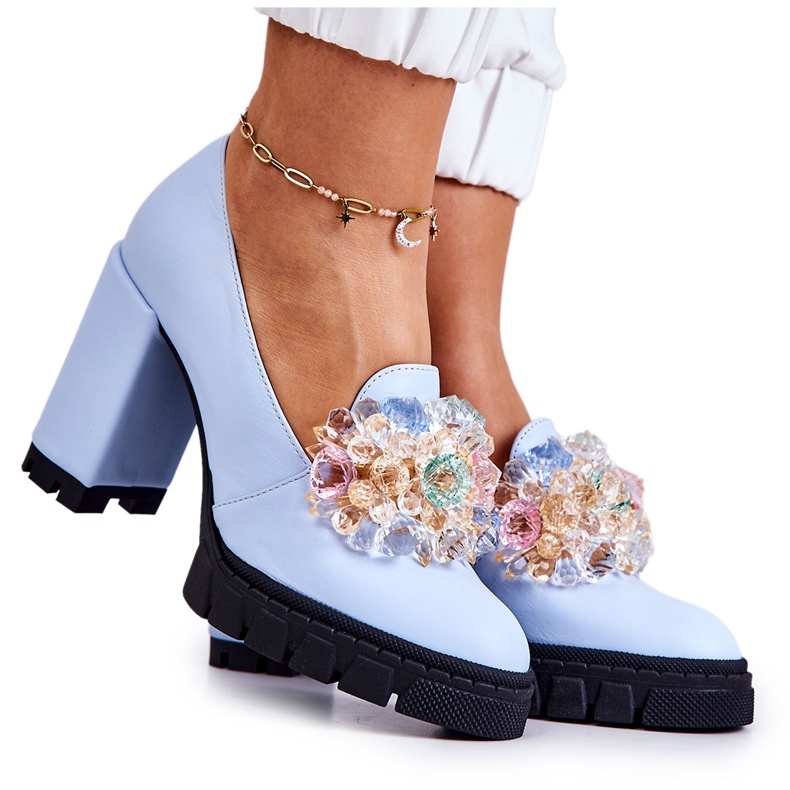 PA2 Bombas Elegantes com Ornamento de Caterine Azul Suave