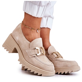 PL5 Sapatos de Camurça com Decoração Dourada Bege Claro Idealize