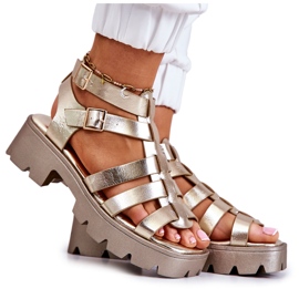 PS1 Sandálias de Couro com Tiras de Minorita Dourada dourado