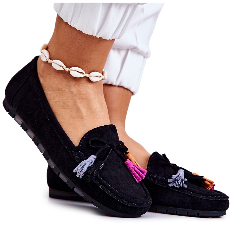 PS1 Mocassins femininos de camurça Black Wilessa preto