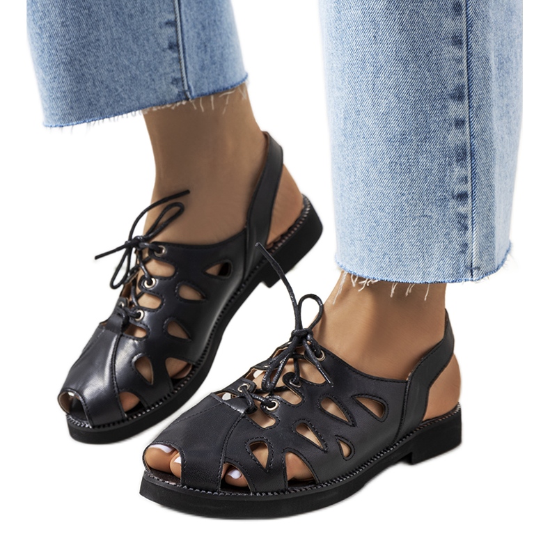 Sandália preta Vlis com amarração preto