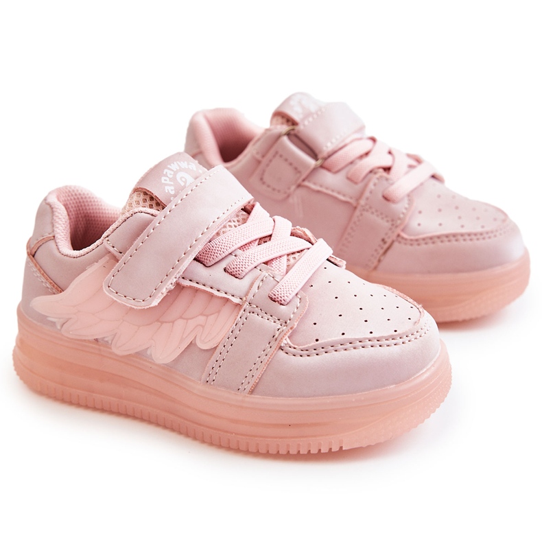 PA1 Sapatos esportivos infantis de couro com velcro rosa anjo