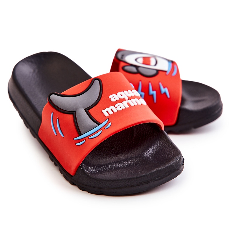 Chinelos Sharky infantil vermelho e preto claro