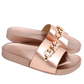 Chinelos Tilia Champagne com corrente rosa