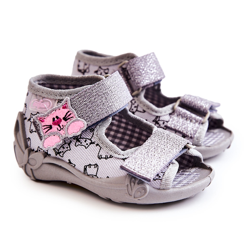 BEFADO S.A. Sandálias Chinelos Befado Velcro Cats 242P102 Cinza