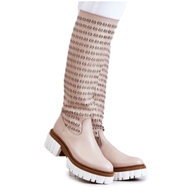 Botas de couro a céu aberto com zíper bege Lativia Botas de couro a céu aberto com zíper bege Lativia