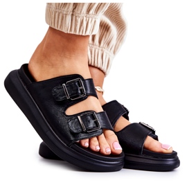 Chinelos femininos de couro com fivela La.Fi Black Nariss preto