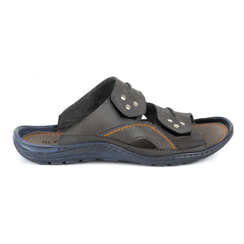 Olivier Chinelos de couro masculino 335GT cinza