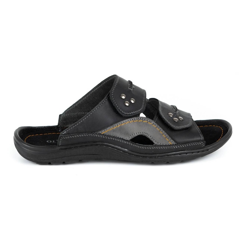 Olivier Chinelos de couro masculino 335GT preto