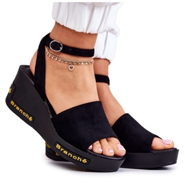 Vinceza Sandálias femininas de cunha de camurça preta Cortena preto