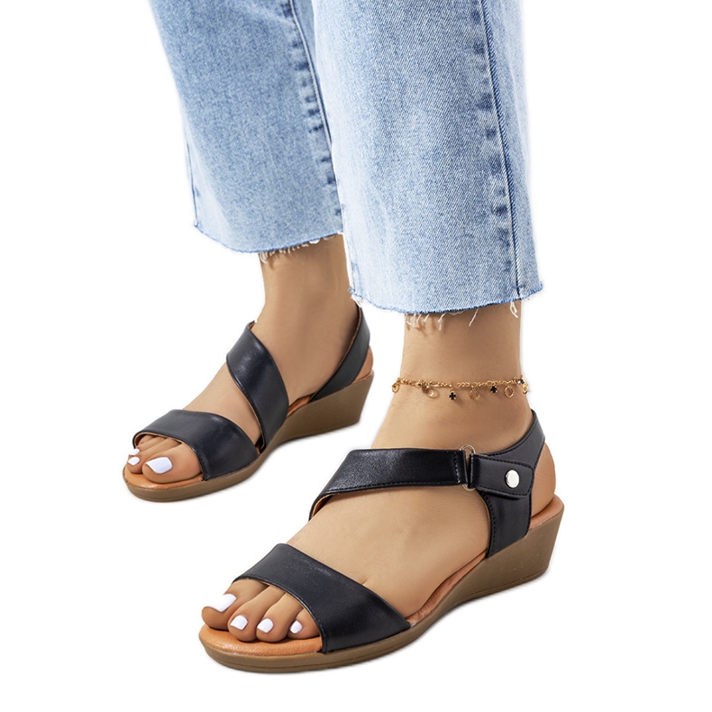 Sandália de cunha preta Souttar preto