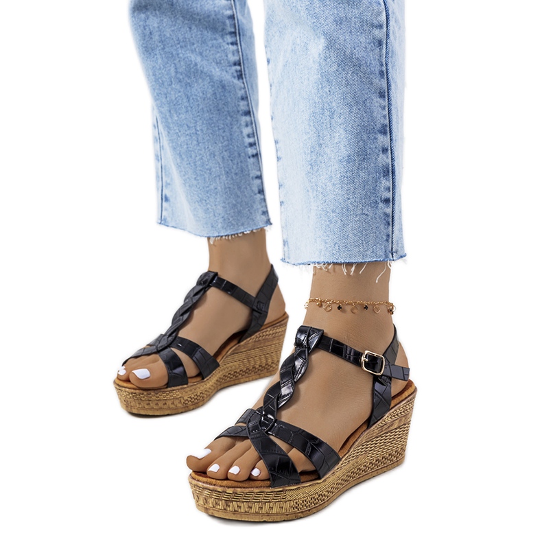 Sandália de cunha preta Dalziel preto