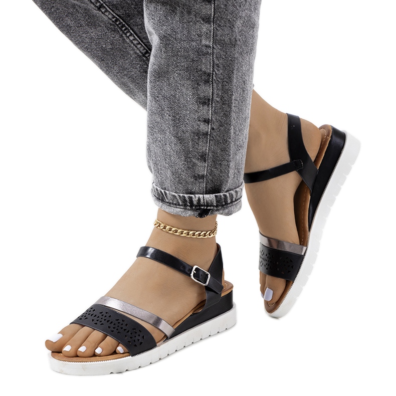 Sandálias pretas de mulher Cubbine preto prata