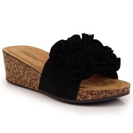 Chinelos de cunha com flores eVento W EVE357A preto