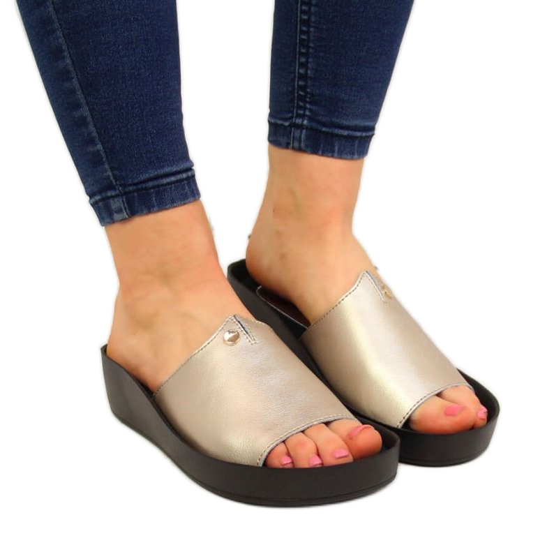 Chinelos plataforma de couro Filippo W PAW199B dourado