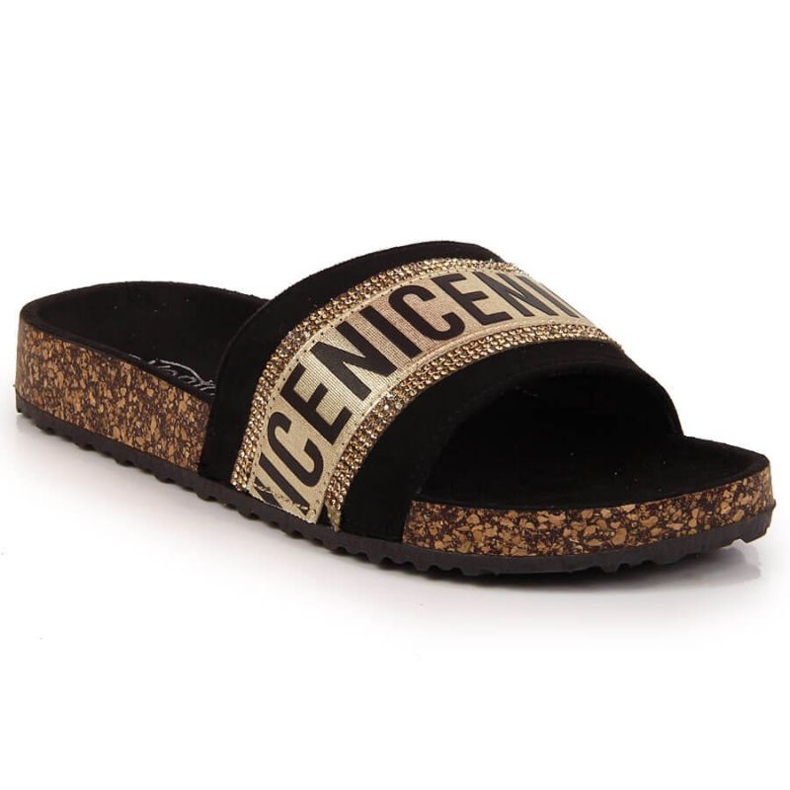 Pantufas EVento W EVE354 pretas preto dourado
