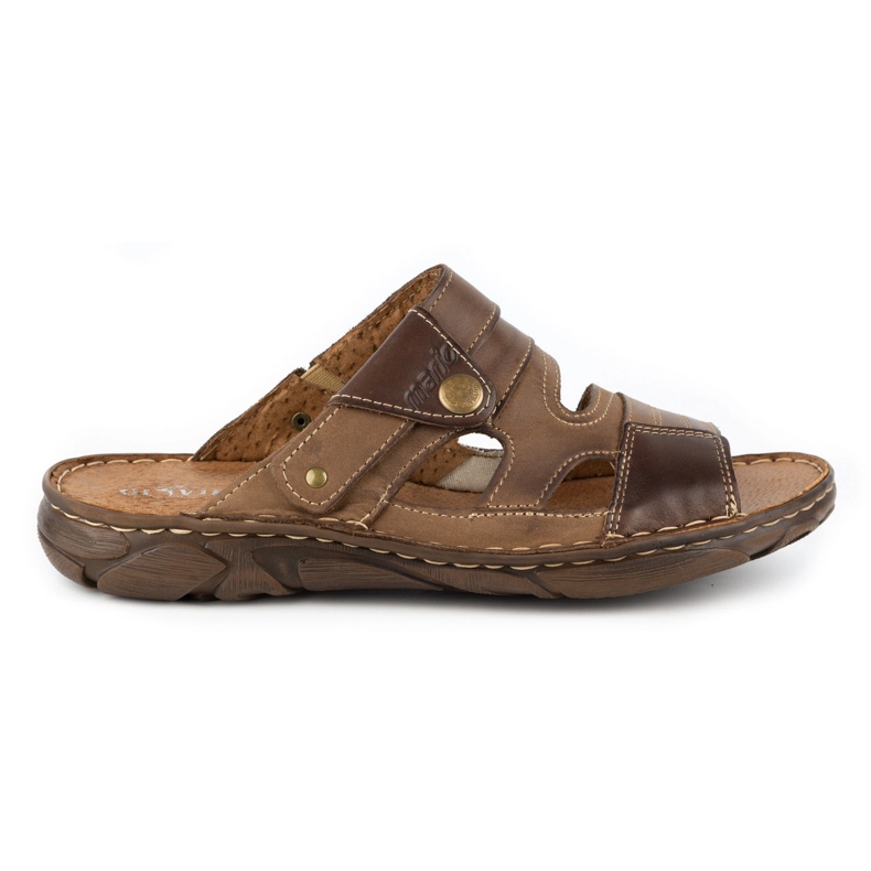 Olivier Chinelos de couro masculino marrom de 460MP bege