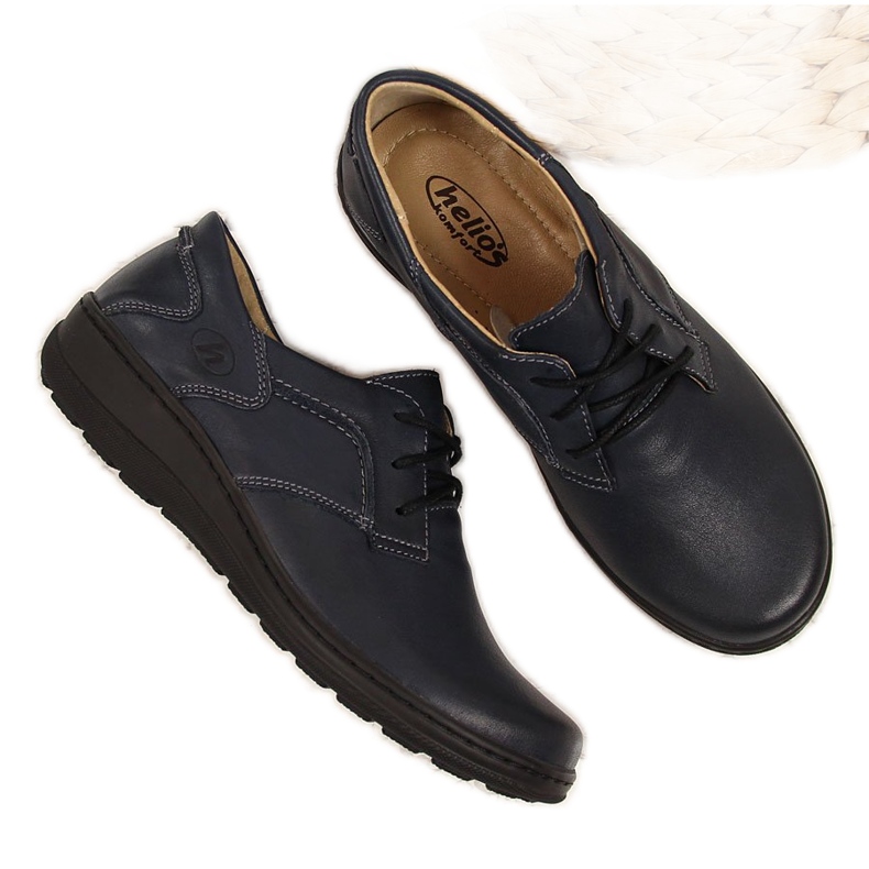 Sapatos femininos de couro confortáveis, azul marinho Helios 715