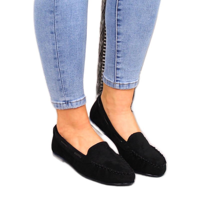 Mocassins femininos de camurça preta por Sergio Leone preto