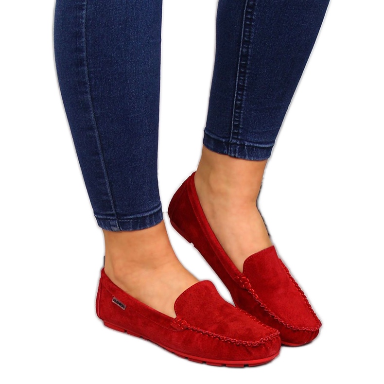 Mocassins femininos de couro vermelho Vinceza