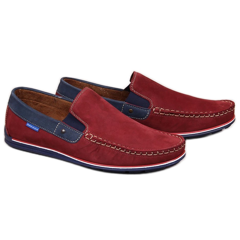 Mocassins de couro bordô de homem Gregor vermelho