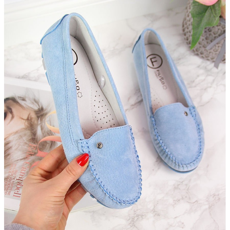 Mocassim feminino de couro azul Filippo