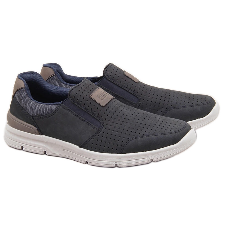 Sapatos de homem de couro vazado, azul marinho Rieker 16455