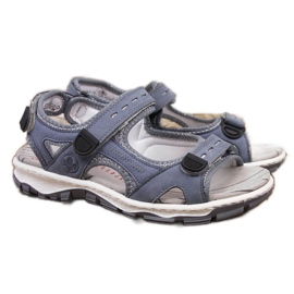 Sandálias femininas de couro com velcro azul Rieker 68874