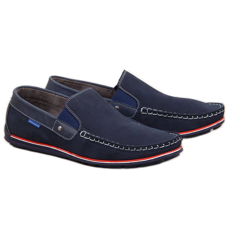 Mocassins de couro masculinos deslizam em azul marinho Gregor