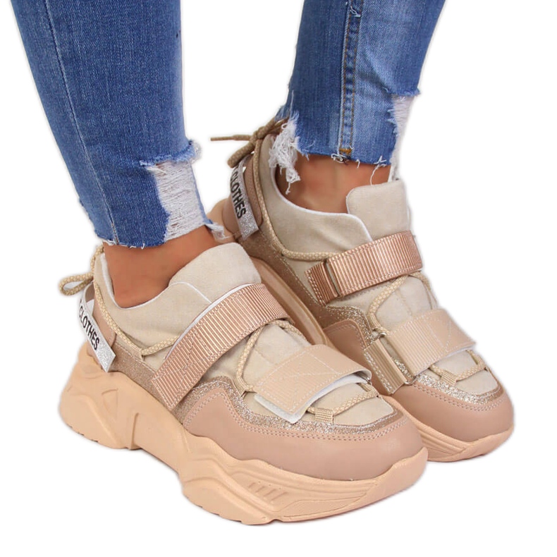 Sneakers com sola grossa Velcro bege Navy Dot