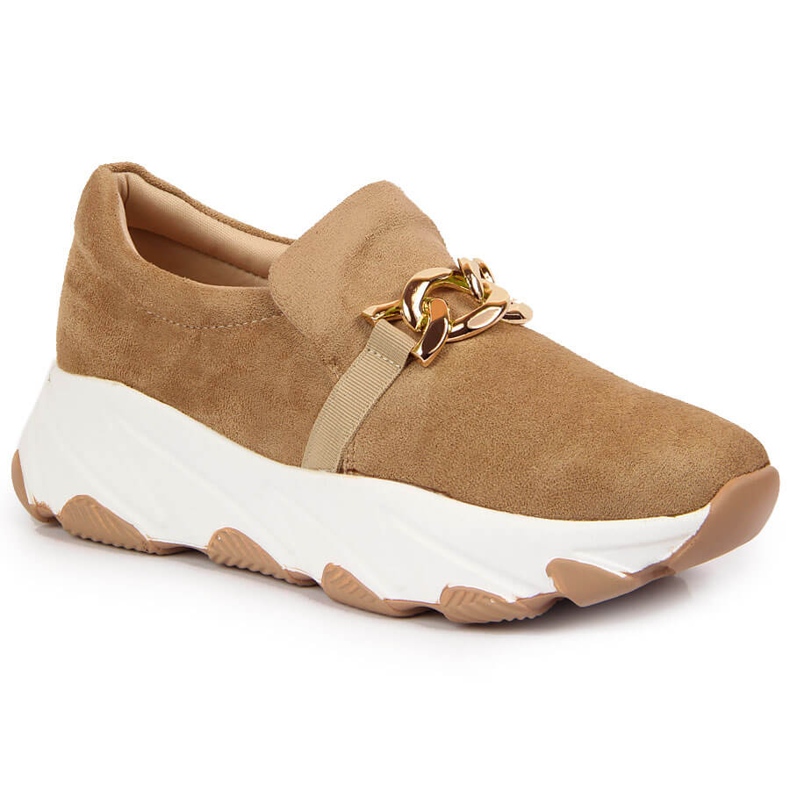Sapatos femininos com corrente em potocki bege